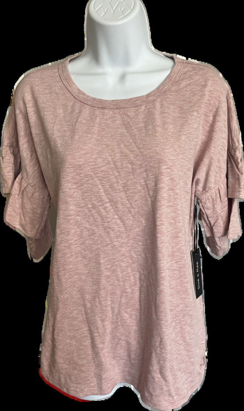 Doe & Rae peach heather pink tiered ruffle 1/4 sleeve knit shirt Medium NWT